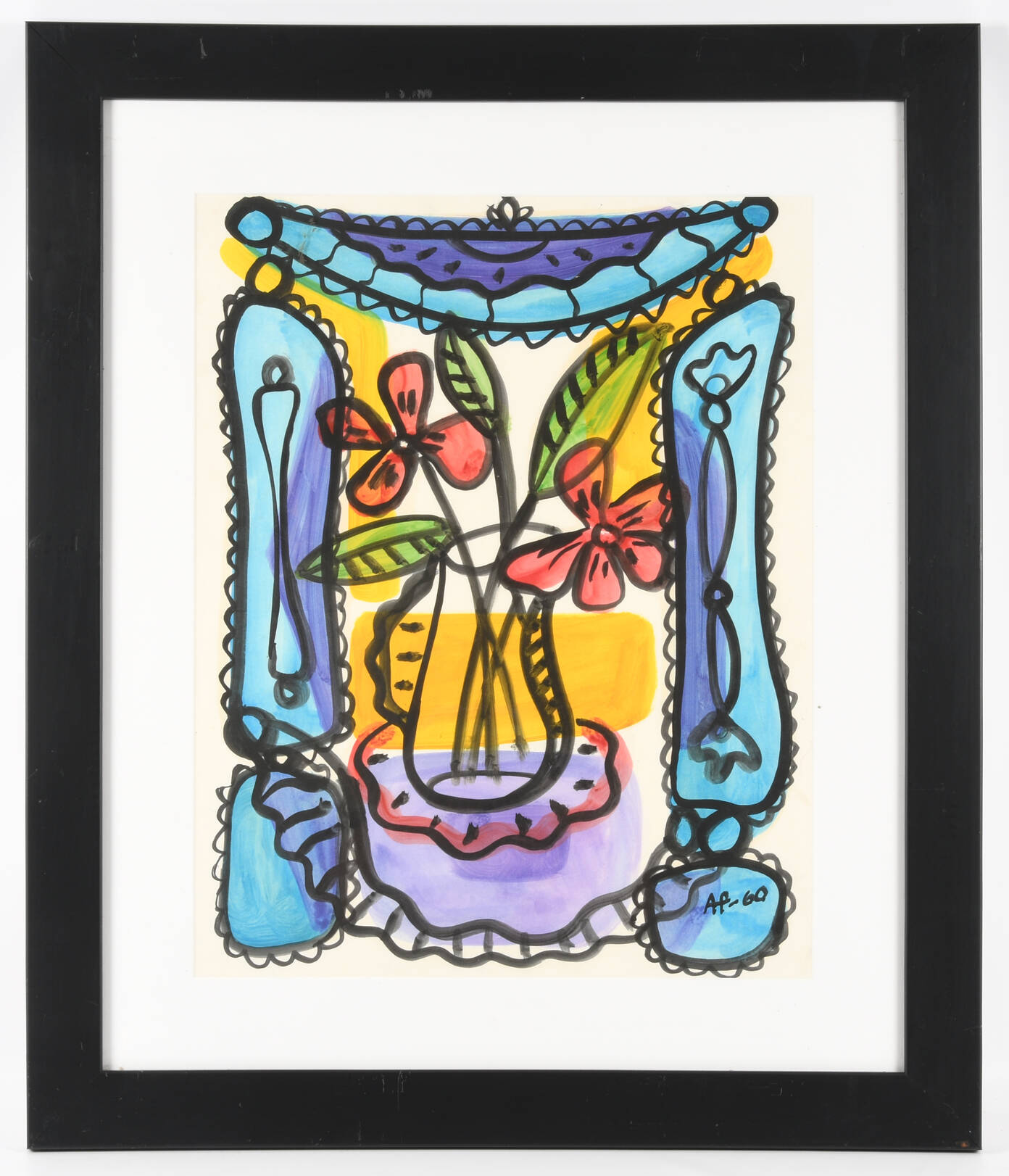 Framed Signed Amelia Peláez Vase Flowers 1960 Mixed Media on Paper