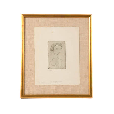 Framed Signed J. Akston "Girl with Long Neck, 1964" Soft Ground Etching