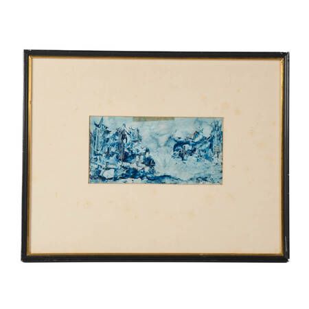 Framed J. Akston Blue Composition 1967 Enamel on Paper