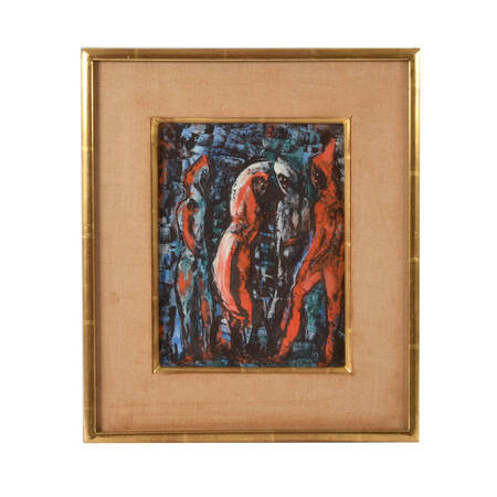 Framed J. Akston "Conspiracy" Oil on Paper