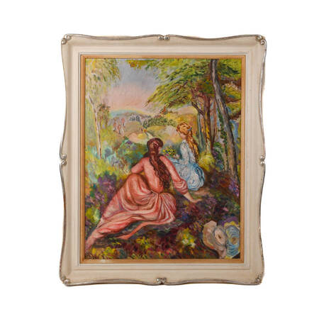 Framed "In the Meadow" Oil on Canvas After Pierre-Auguste Renoir