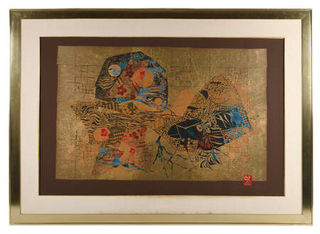 Framed Signed Hoi Lebadang "Floral Moon" Silk Screen Print