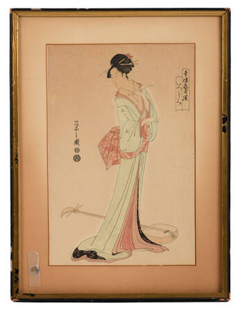 Framed Antique Eishi Chobunsai Woodblock Print
