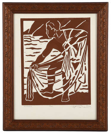 Framed Signed Douglas Po'oloa Tolentino "Kalawai" Woodblock Print