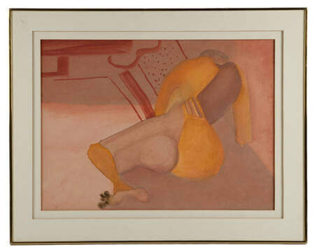 Framed Abstract-Style Lounging Figure Mixed Media Artwork