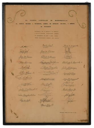 Framed Dedication to Consul George J. Peterson