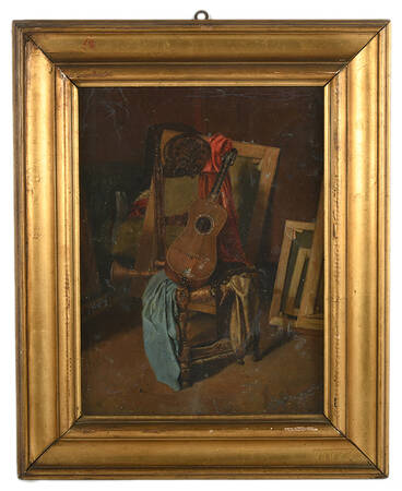 Framed "Still Life with Guitar" Oil on Canvas on Board