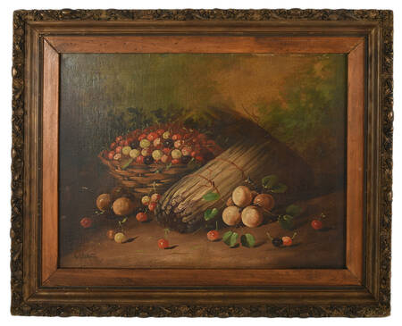 Framed Signed Cherry Harvest Still Life Painting on Canvas