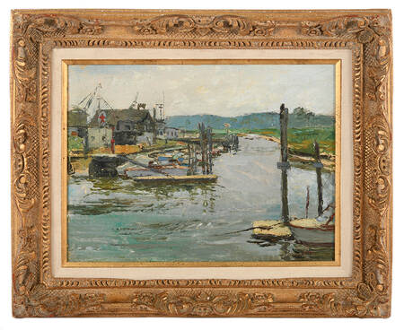 Framed Signed Quiet Morning at the Dock Oil on Board