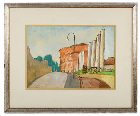Framed Signed Gheorghe Ionesch Sunlit Ruins Watercolor