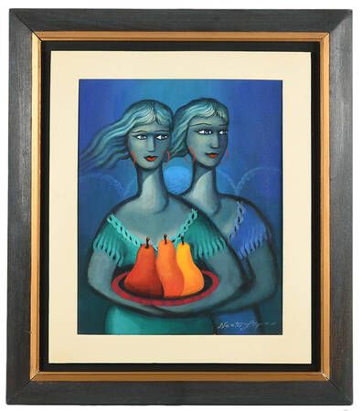 Framed Signed Nestor López The Offering Paint on Canvas