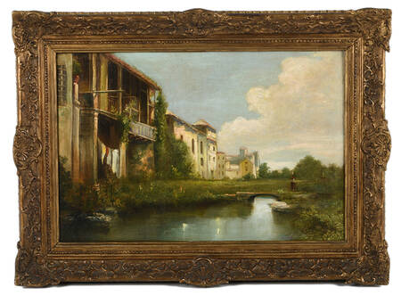 Framed Signed Whispers of a Quiet Village Oil on Canvas