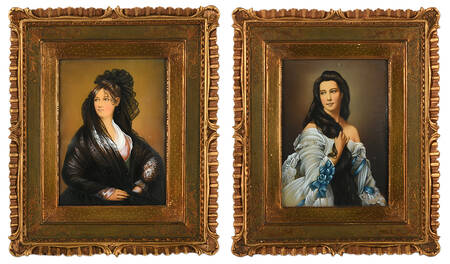 Pair of Gilt Portraits of Madame Rimsky Korsakov and Friend on Celluloid