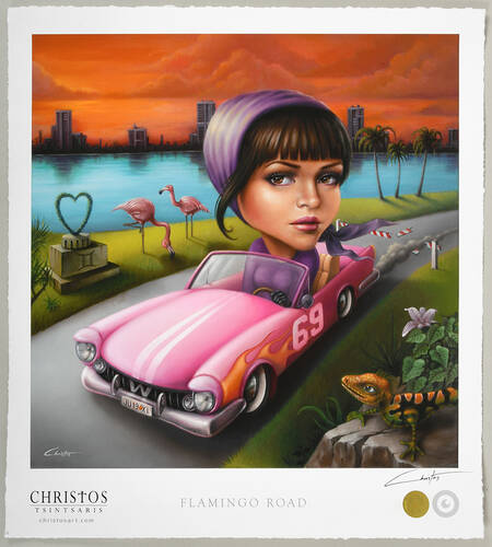 Signed Christos Tsintsaris "Flamingo Road" Print