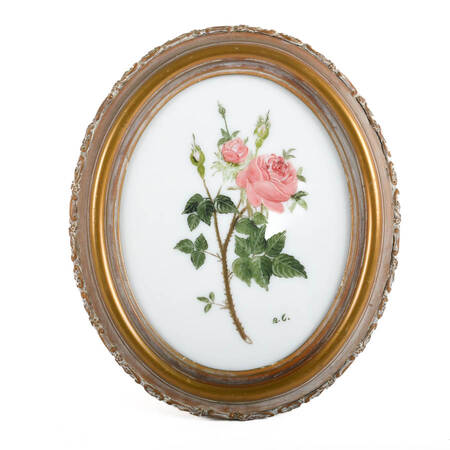 Framed Floral Hand-Painted Milk Glass Artwork