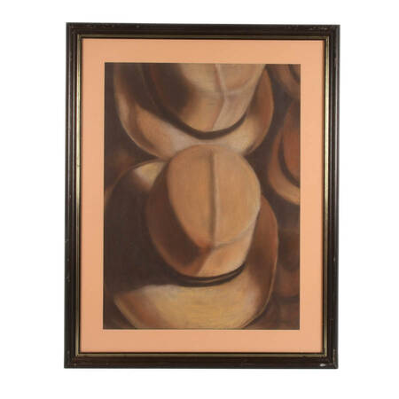 Framed Signed "Brimmed Hats" Pastel Painting by M. Salvadore