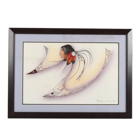 Framed Signed Abstract Native Profile Mixed Media Painting