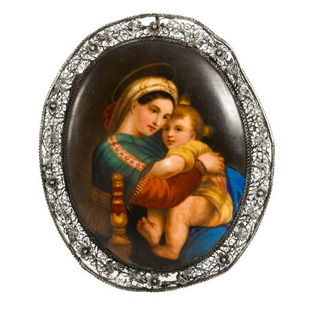 Antique Silver Framed Madonna de a Media Painting on Porcelain
