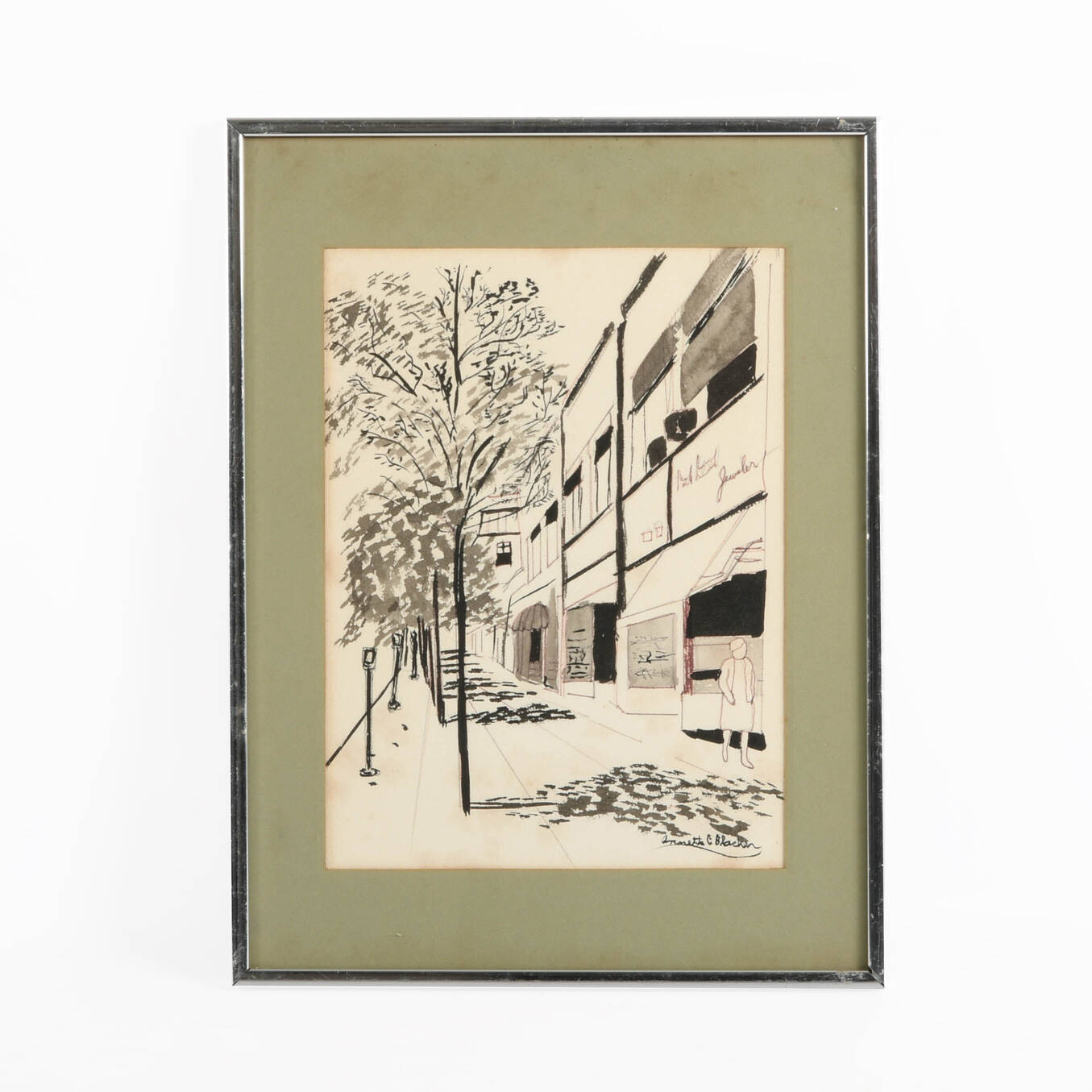 Framed Signed Annette C. Blacken "Landscape Exterior" Pen and Ink