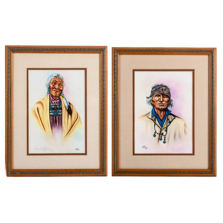 Framed Signed Pair of Robert Carter Native American Portraits
