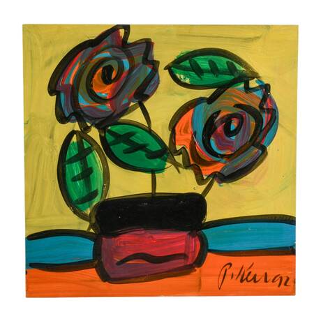 Signed Peter Keil "A Spectrum on Stems" Mix Media on Masonite