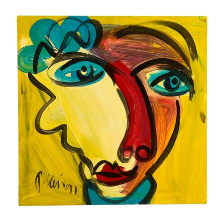 Signed Peter Keil "The Split Gaze 1991" Mixed Media on Masonite