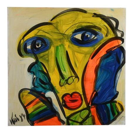 Signed Peter Keil "Introspection in Technicolor" Mixed Media on Masonite