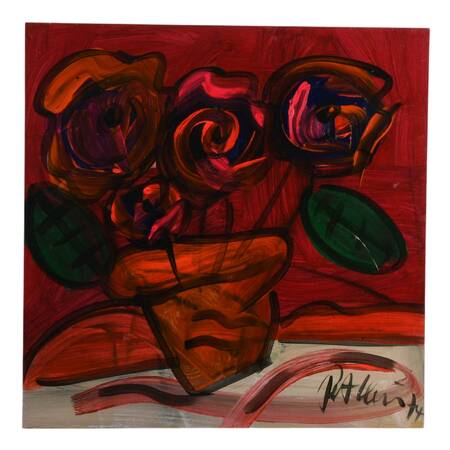 Signed Peter Keil "Blooming in Crimson" Mix Media on Masonite