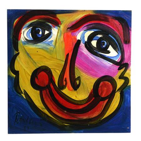 Signed Peter Keil "Chromatic Grin" Mixed Media on Masonite
