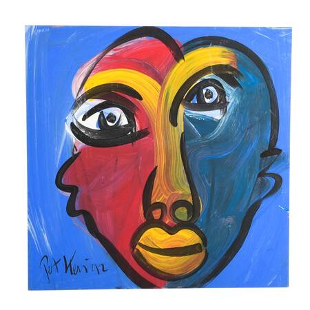 Signed Peter Keil "Portrait in Primary" Mix Media on Masonite