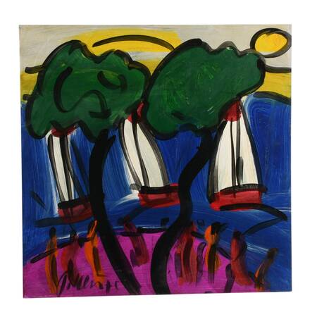 Signed Peter Keil "Colorful Coastline" Mix Media on Masonite