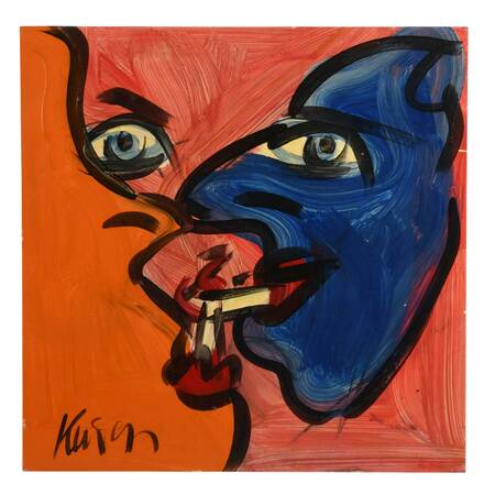 Signed Peter Keil "Cigarettes and Color Blocks" Mixed Media on Masonite