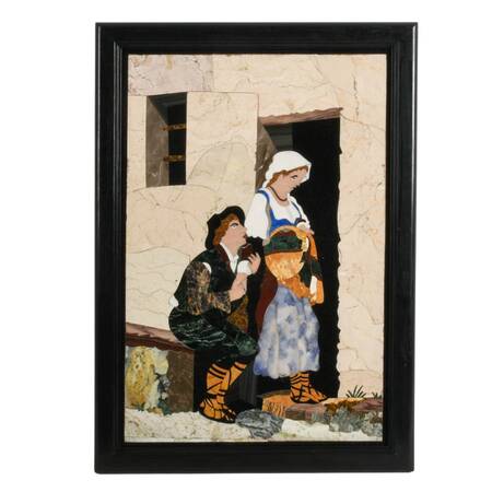 Framed Pietra Dura Courting Couple Stone Artwork