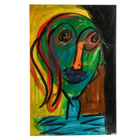 Signed Peter Keil "Face of Many Moods" Mixed Media Masonite