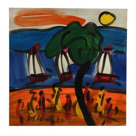 Signed Peter Keil "Untitled, 1974" Mixed Media on Masonite