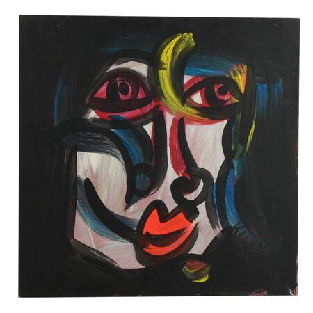 Signed Peter Keil Abstract Clouded Portrait Mixed Media on Masonite