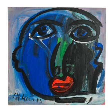 Signed Peter Keil "Beheld in Blue" Mixed Media on Masonite