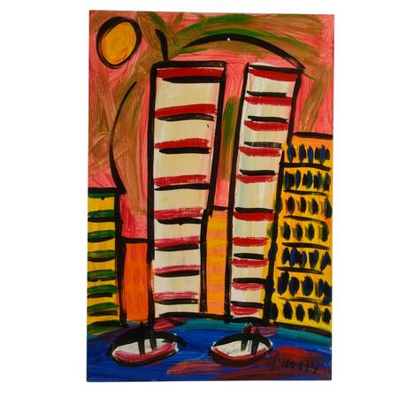 Signed Peter Keil High-Rise Hues Mixed Media on Masonite