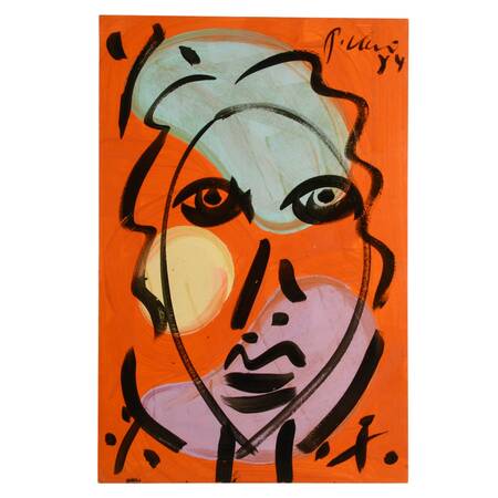 Signed Peter Robert Keil "Untitled, 1984" Mixed Media on Masonite