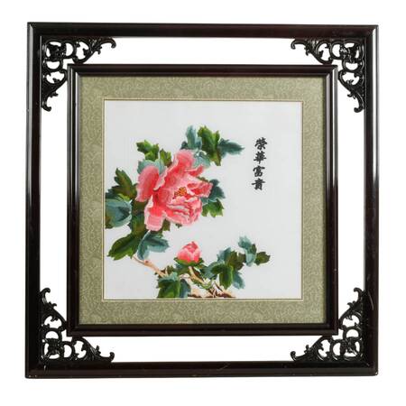 Framed "Splendor, Wealth, and Honors" Chinese Silk Embroidery