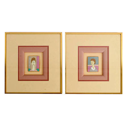 Pair of Framed Mid-Century Ceramic Tile Portraits by Harris G. Strong