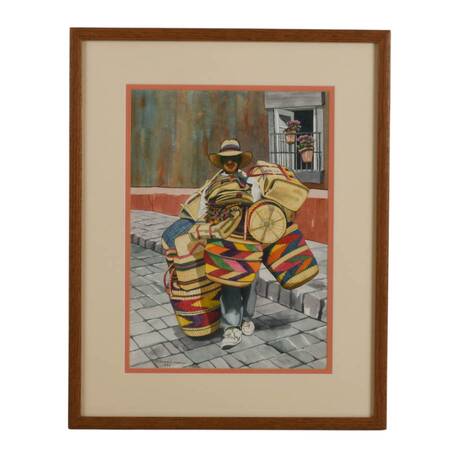 Signed Joanne Lithgow Vendedor de Canastas San Miguel Allende Mixed-Media