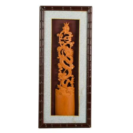 Framed Chinese Bamboo Dragon Carving