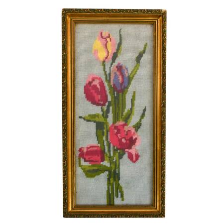 Framed Tulip Arrangement Gobelin Embroidery Panel