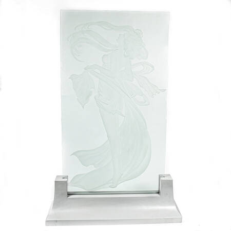 Etched Glass Partial Nude Mural on a Base