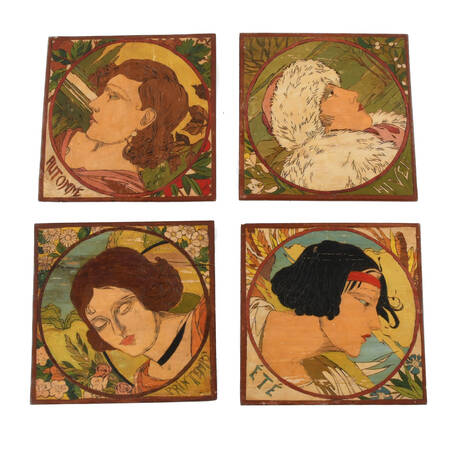 French "Beautiful Women Four-Season" Panel Set