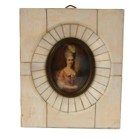 Antique Miniature Portrait with Latin La Pancharis Poem on Reverse