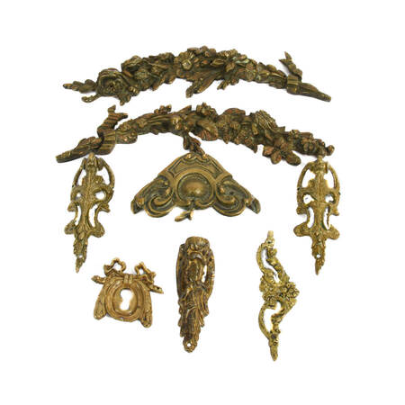 Lot of Eight Antique French Bronze and Brass Architectural Hardware Details