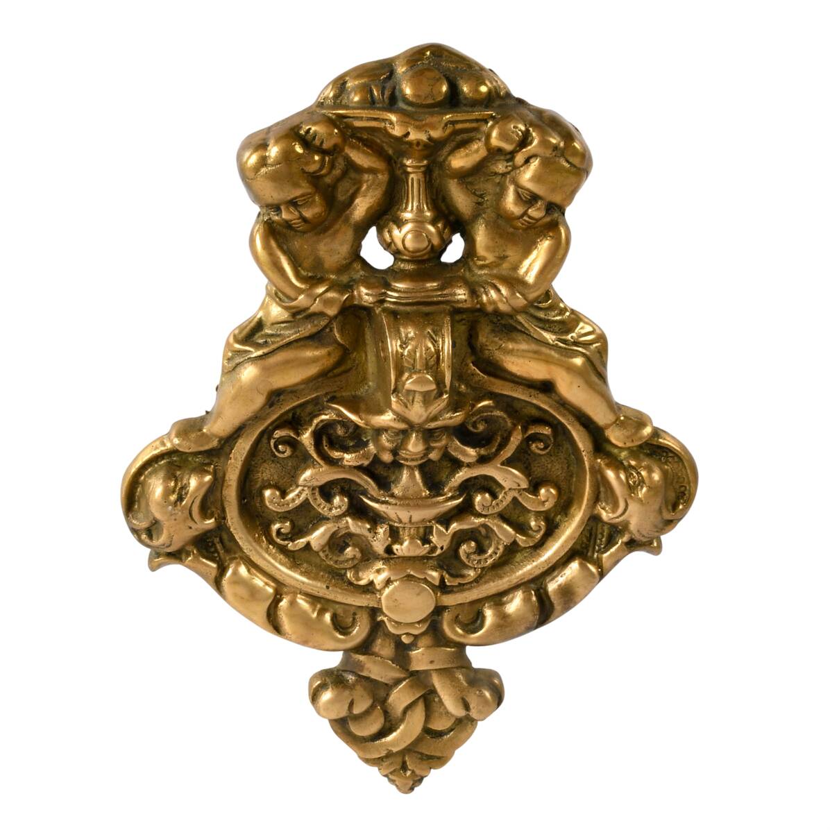 French Empire-Style Brass Putti and Green Man Door Knocker Plate