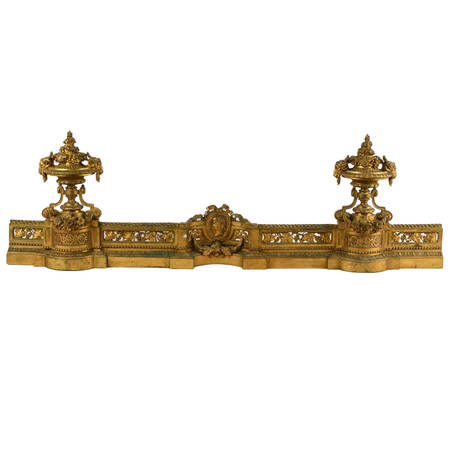 Antique French Gilded Brass Bar de Cheminée Fireplace Fender